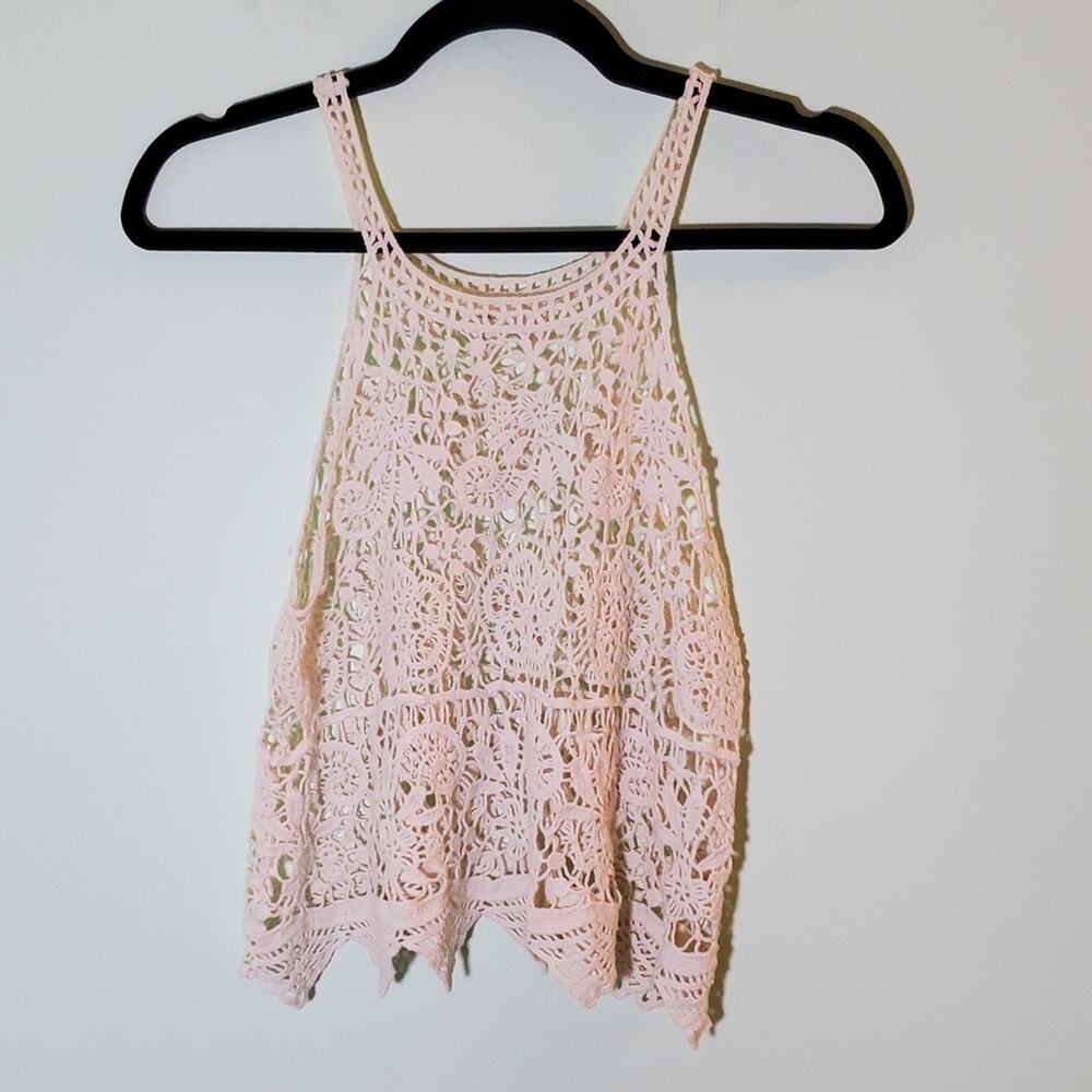 🪶 Onetheland Off-White Cream Boho Festival Crochet Halter Tank Top 17F240 - S